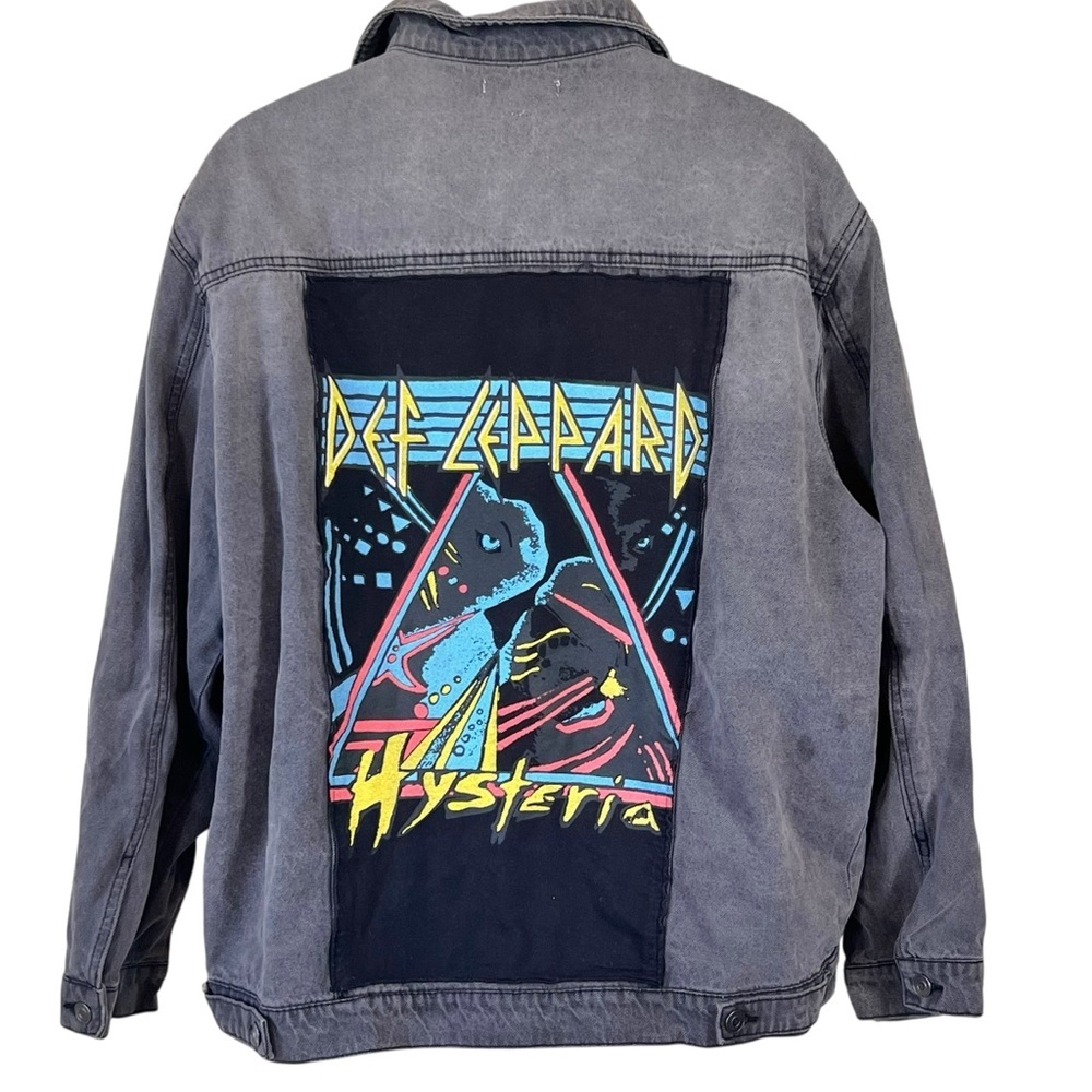 Junk Food DEF LEPPARD Patchwork Distressed Graphic Rock Band Jean Jacket